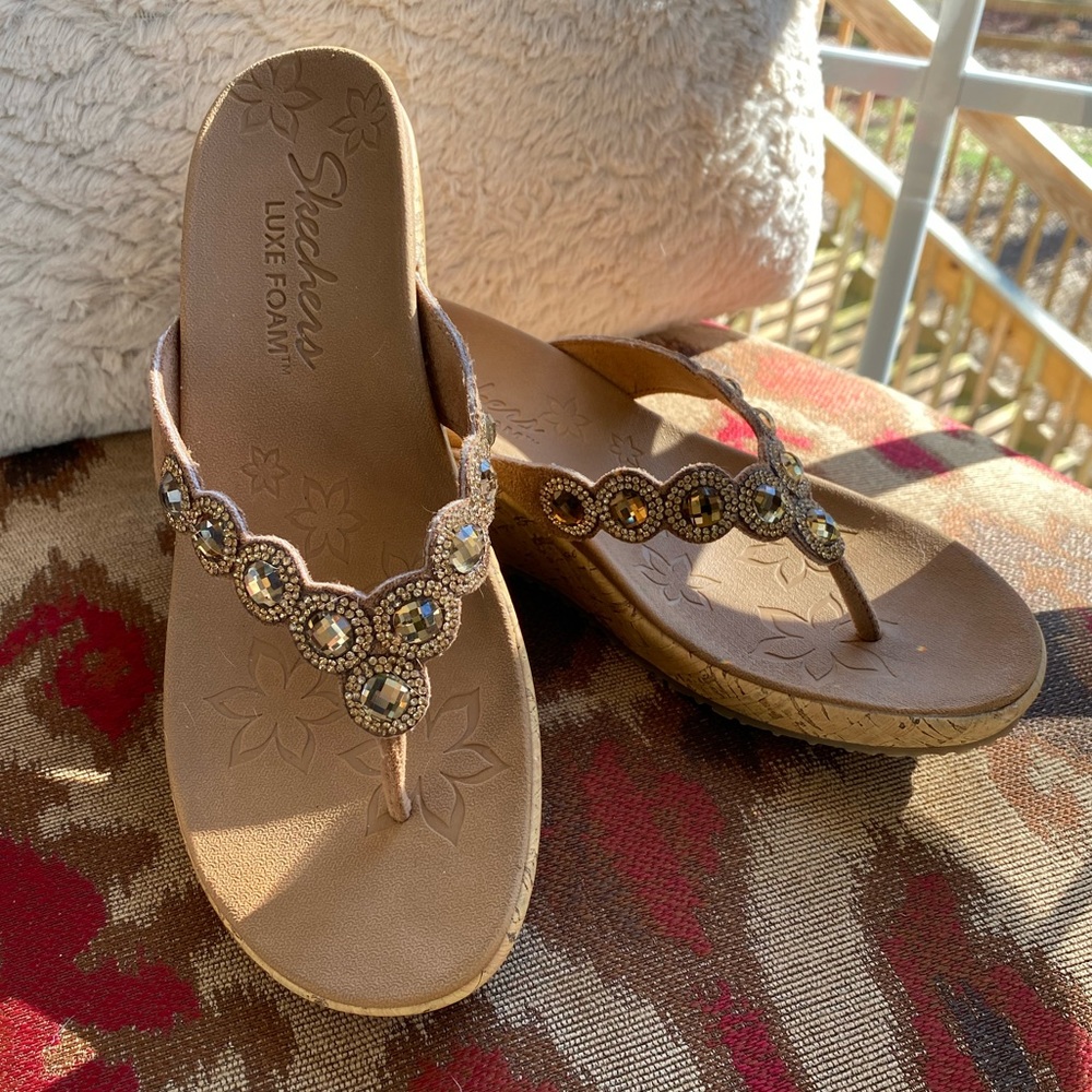 Rhinestone Thong Wedge Sandals